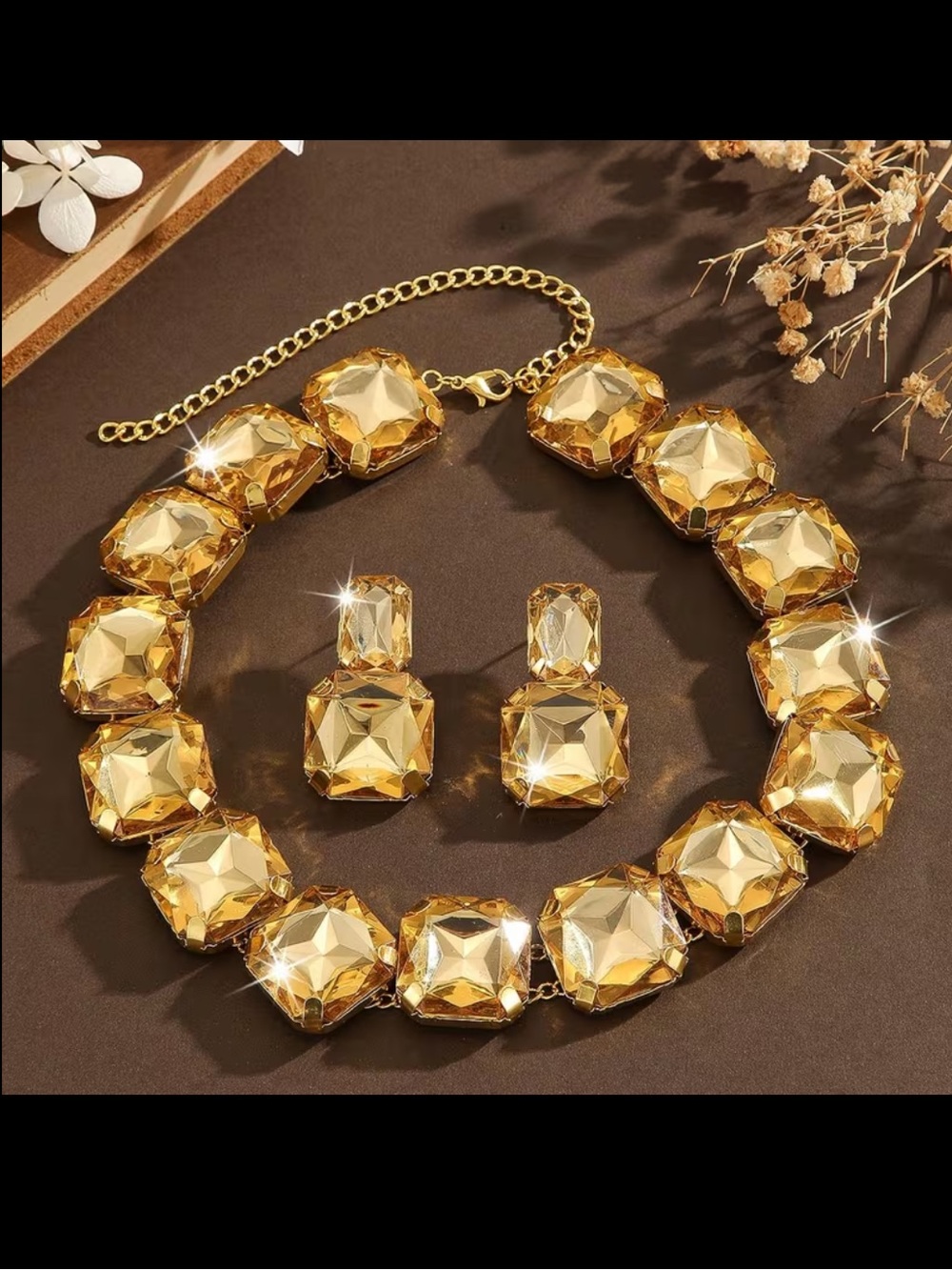 Gold Statement Necklace and Earrings Set